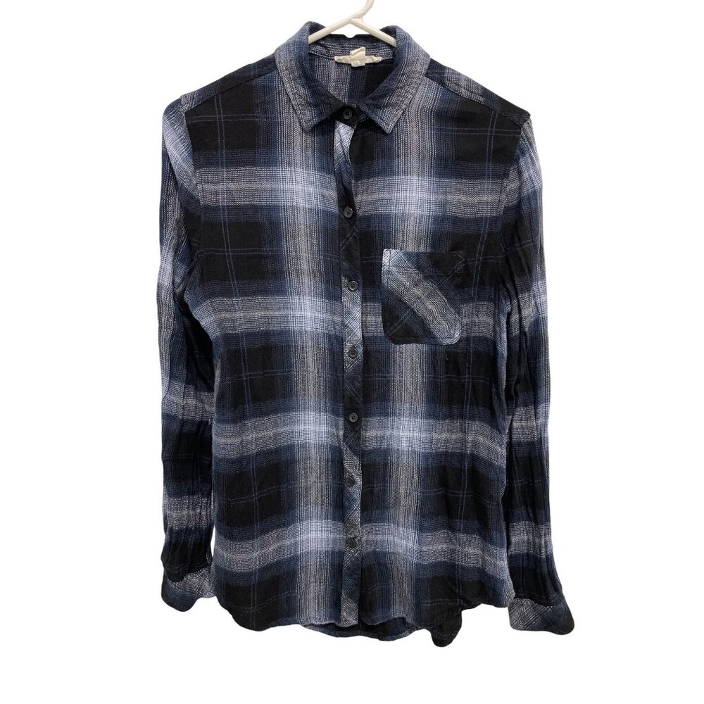 Beachlunchlounge Plaid Shirt Size XS Button Front Long Sleeve Navy Blue Preppy